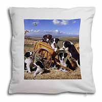 Border Collie in Wheelbarrow Soft White Velvet Feel Scatter Cushion