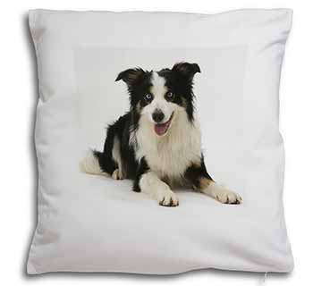 Tri-Colour Border Collie Dog Soft White Velvet Feel Scatter Cushion