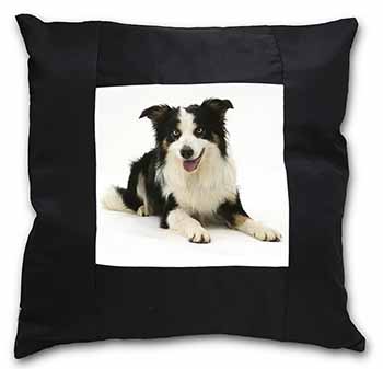 Tri-Colour Border Collie Dog Black Satin Feel Scatter Cushion