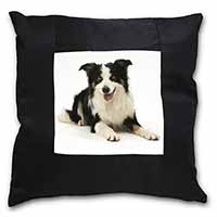 Tri-Colour Border Collie Dog Black Satin Feel Scatter Cushion