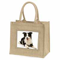 Tri-Colour Border Collie Dog Natural/Beige Jute Large Shopping Bag