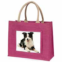 Tri-Colour Border Collie Dog Large Pink Jute Shopping Bag