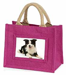 Tri-Colour Border Collie Dog Little Girls Small Pink Jute Shopping Bag