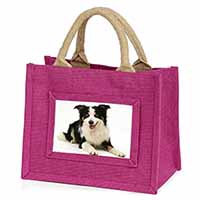 Tri-Colour Border Collie Dog Little Girls Small Pink Jute Shopping Bag