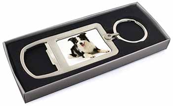 Tri-Colour Border Collie Dog Chrome Metal Bottle Opener Keyring in Box