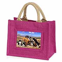 Border Collie in Wheelbarrow Little Girls Small Pink Jute Shopping Bag