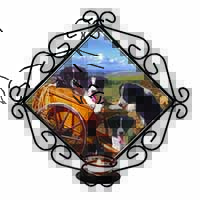 Border Collie in Wheelbarrow Wrought Iron Wall Art Candle Holder
