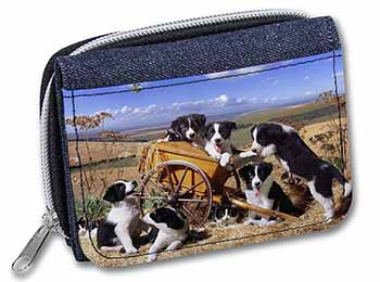 Border Collie in Wheelbarrow Unisex Denim Purse Wallet