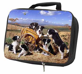 Border Collie in Wheelbarrow Black Insulated School Lunch Box/Picnic Bag