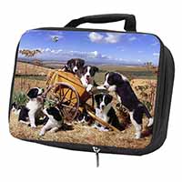 Border Collie in Wheelbarrow Black Insulated School Lunch Box/Picnic Bag