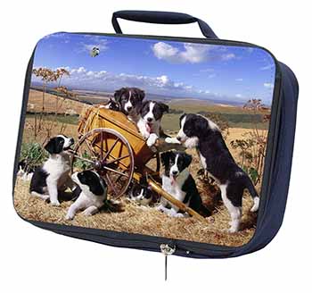 Border Collie in Wheelbarrow Navy Insulated School Lunch Box/Picnic Bag