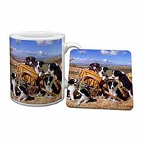 Border Collie in Wheelbarrow Mug and Coaster Set