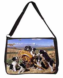 Border Collie in Wheelbarrow Large Black Laptop Shoulder Bag School/College