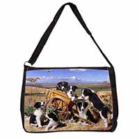 Border Collie in Wheelbarrow Large Black Laptop Shoulder Bag School/College