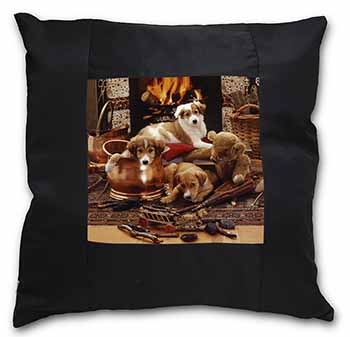 Border Collie Black Satin Feel Scatter Cushion