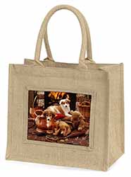 Border Collie Natural/Beige Jute Large Shopping Bag