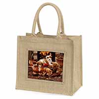 Border Collie Natural/Beige Jute Large Shopping Bag