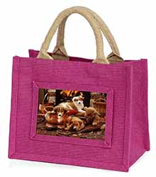 Border Collie Little Girls Small Pink Jute Shopping Bag