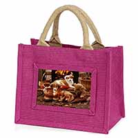 Border Collie Little Girls Small Pink Jute Shopping Bag