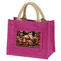 Border Collie Little Girls Small Pink Jute Shopping Bag