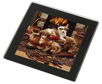 Border Collie Black Rim High Quality Glass Coaster