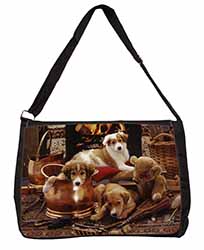 Border Collie Large Black Laptop Shoulder Bag School/College