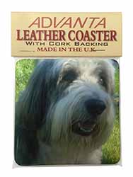 Bearded Collie Dog Single Leather Photo Coaster
