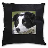 Border Collie Dog Black Satin Feel Scatter Cushion
