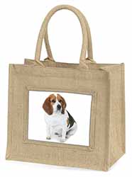 Beagle Dog Natural/Beige Jute Large Shopping Bag