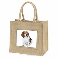 Beagle Dog Natural/Beige Jute Large Shopping Bag