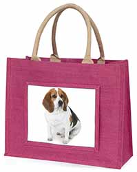 Beagle Dog Large Pink Jute Shopping Bag