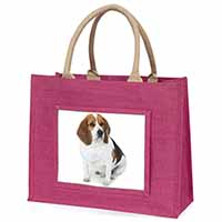 Beagle Dog Large Pink Jute Shopping Bag