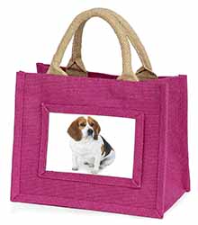 Beagle Dog Little Girls Small Pink Jute Shopping Bag