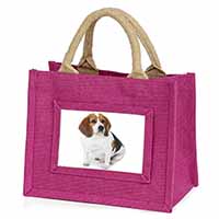 Beagle Dog Little Girls Small Pink Jute Shopping Bag