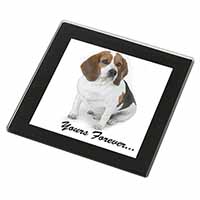 Beagle Dog "Yours Forever..." Black Rim High Quality Glass Coaster