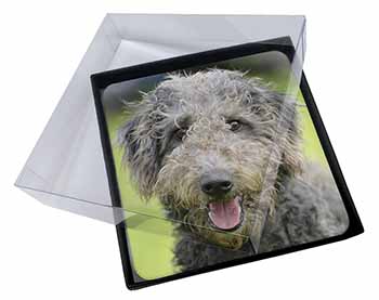 4x Bedlington Terrier Dog Picture Table Coasters Set in Gift Box