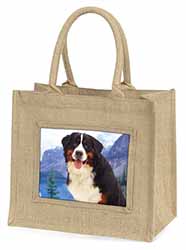 Bernese Mountain Dog Natural/Beige Jute Large Shopping Bag