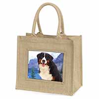 Bernese Mountain Dog Natural/Beige Jute Large Shopping Bag