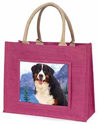 Bernese Mountain Dog Large Pink Jute Shopping Bag