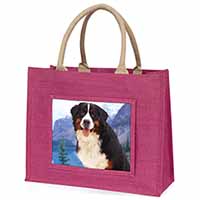 Bernese Mountain Dog Large Pink Jute Shopping Bag