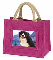 Bernese Mountain Dog Little Girls Small Pink Jute Shopping Bag