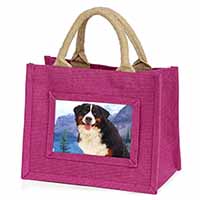 Bernese Mountain Dog Little Girls Small Pink Jute Shopping Bag