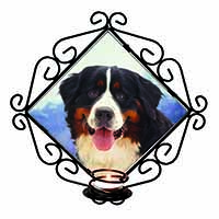 Bernese Mountain Dog Wrought Iron Wall Art Candle Holder