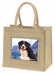 Bernese Mountain Dog Natural/Beige Jute Large Shopping Bag