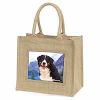 Bernese Mountain Dog Natural/Beige Jute Large Shopping Bag