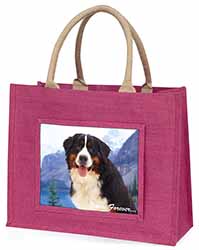 Bernese Mountain Dog Large Pink Jute Shopping Bag