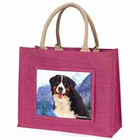 Bernese Mountain Dog Large Pink Jute Shopping Bag