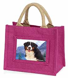 Bernese Mountain Dog Little Girls Small Pink Jute Shopping Bag