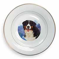 Bernese Mountain Dog Gold Rim Plate Printed Full Colour in Gift Box