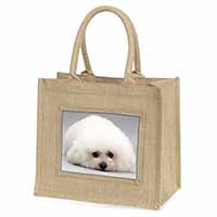 Bichon Frise Dog Natural/Beige Jute Large Shopping Bag